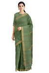 Green Mercerised Cotton Saree with Golden Zari Border