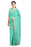 Sea Green Saree with self Check and Goldan Zari Border