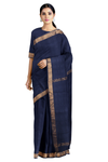 Blue Mercerised Self Check Saree with Goldan Zari Border