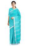 Cyan Saree with Silver Zari Border