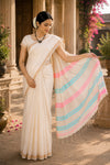 Beige Saree with Golden Zari Border