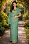 Paris Green Saree with Golden Zari Border