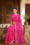 Magenta Saree with Self Line with Goldan Zari Border