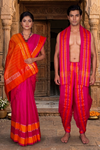 Magenta Couple Set with Orange and Golden Zari Border