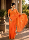 Orange Saree with Golden Zari Checks and Border