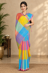 Multi Colour Check Saree with Silver Zari Border