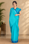 Cyan Saree with Silver Zari and Blue Border