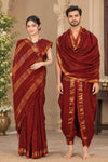 Maroon Couple Set with Red and Golden Zari Border and Linings