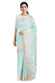 Pista Green Saree with Butis and Goldan Zari Border