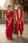 Red Couple Set with Golden Zari Border and Butis