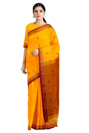Yellow Saree with Golden Zari and Maroon Border and Butis