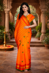 Orange Saree with Yellow, Red, Green and Golden Zari Border and Butis