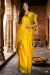 Yellow Saree with Golden Zari, Orange and Green Border and Butis