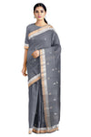 Sleti Gray Saree with Buti and Goldan, Silver Zari Border