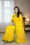 Yellow Saree with Orange, Green and Golden Zari Border and Butis