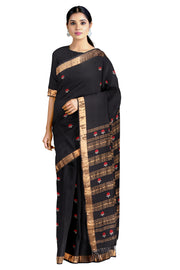 Black Saree with Buti and Goldan Zari Border
