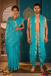 Blue Couple Set with Golden Zari Border and Butis