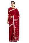 Garnet Red Saree with White Border and Butis