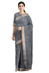 Dark Slate Grey Saree with Butis and Goldan, Silver Zari Border