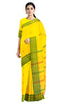 Yellow Saree with Red, Green and Golden Zari Border and Lined Butis