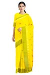 Yellow Saree with Orange, Red, Golden Zari and Green Border and Butis