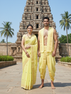 Yellow Couple Set with Golden Zari Border and Multi Colour Butis