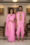 Pink Couple Set with Golden Zari Border and Butis