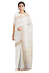 Off White Saree with Butis and Goldan Zari Border
