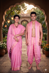 Pink Couple Set with Golden Zari and Magenta Border and Butis