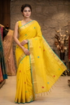 Yellow Saree with Butis and Blue, Goldan Zari Border