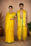 Yellow Couple Set with Golden Zari and Green Border and Multi Colour Butis