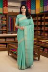Green Saree with Golden Zari Border and Goldan Zari Butis