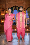 Cerise Pink Couple Set with Golden Zari Border and Butis