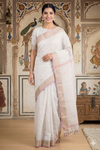 White Saree with Butis and Goldan Zari Border