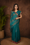 Skobeloff Green Saree with White, Magenta and Golden Zari Border, Linings and Butis