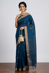 Blue Saree with Butis and Goldan Zari Border