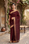 Maroon Saree with Goldan Zari Border and Butis