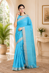 Pine Green Saree with Butis and Goldan Zari Border