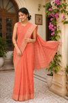 Orange Saree with Goldan and Silver Zari Border and Butis