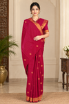 Cardinal Red Saree with Golden Zari Border and Butis