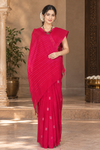 Red Saree with Magenta and Golden Zari Border and White Butis