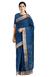 Blue Saree with Butis and Goldan Zari Border