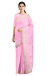 Pink Saree with Butis and Goldan Zari Border