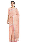 Peach Saree with Silver Zari, Pink and Red Border and Butis
