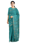 Turquoise Green Mercerised Saree with Golden Zari Border and Butis