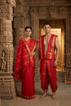 Traditional Handloom Joda Set in Red with Butis and Goldan Zari Border