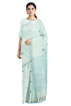 Cyan Saree with Golden Zari and Blue Border and Butis