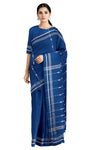 Blue Saree with White Border and Lined Butis