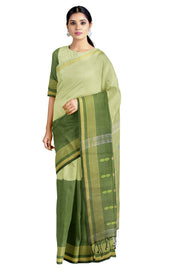 Olive and Green Saree with Yellow and Golden Zari Border