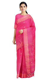 Magenta Saree with Blue and Golden Zari Border and Butis